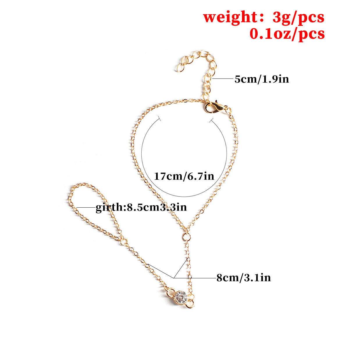 Women's Geometric Crystal Rhinestone Inlay Bracelet Ring Combo Hand Chain Fashion Jewelry