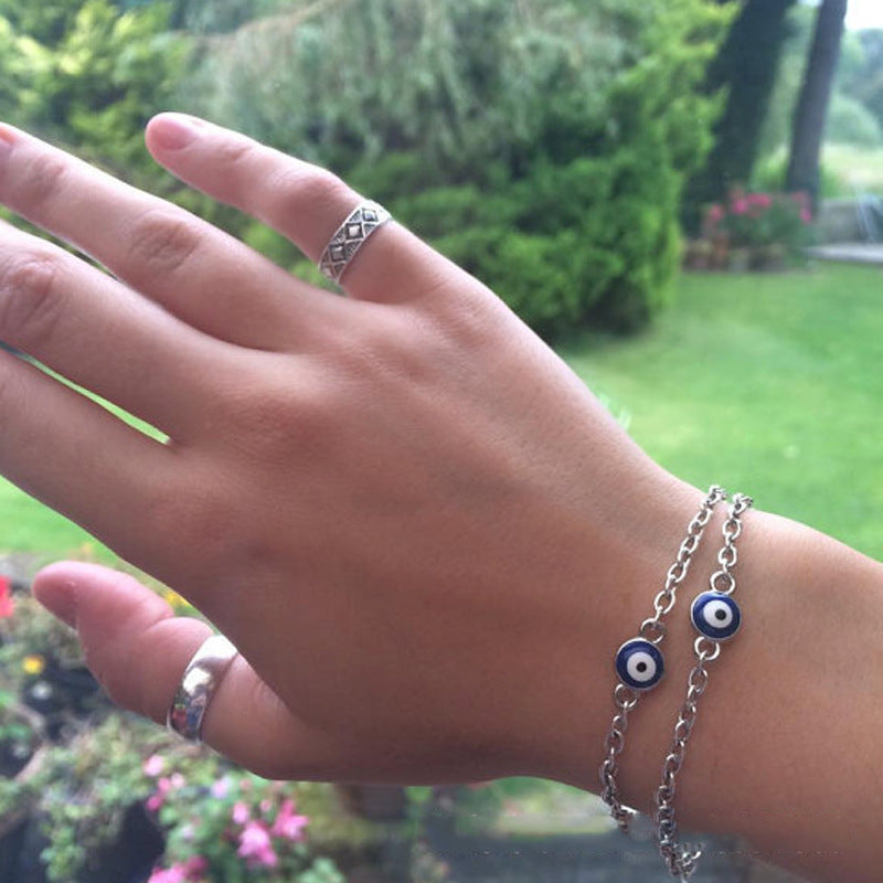 Evil Eye Bracelet Turkish Blue Eye Jewelry Geometric Style Alloy Hand Chain for Women