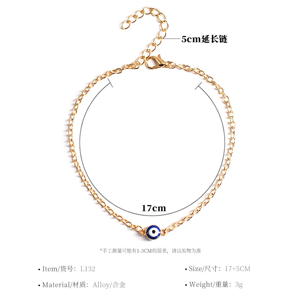 Evil Eye Bracelet Turkish Blue Eye Jewelry Geometric Style Alloy Hand Chain for Women