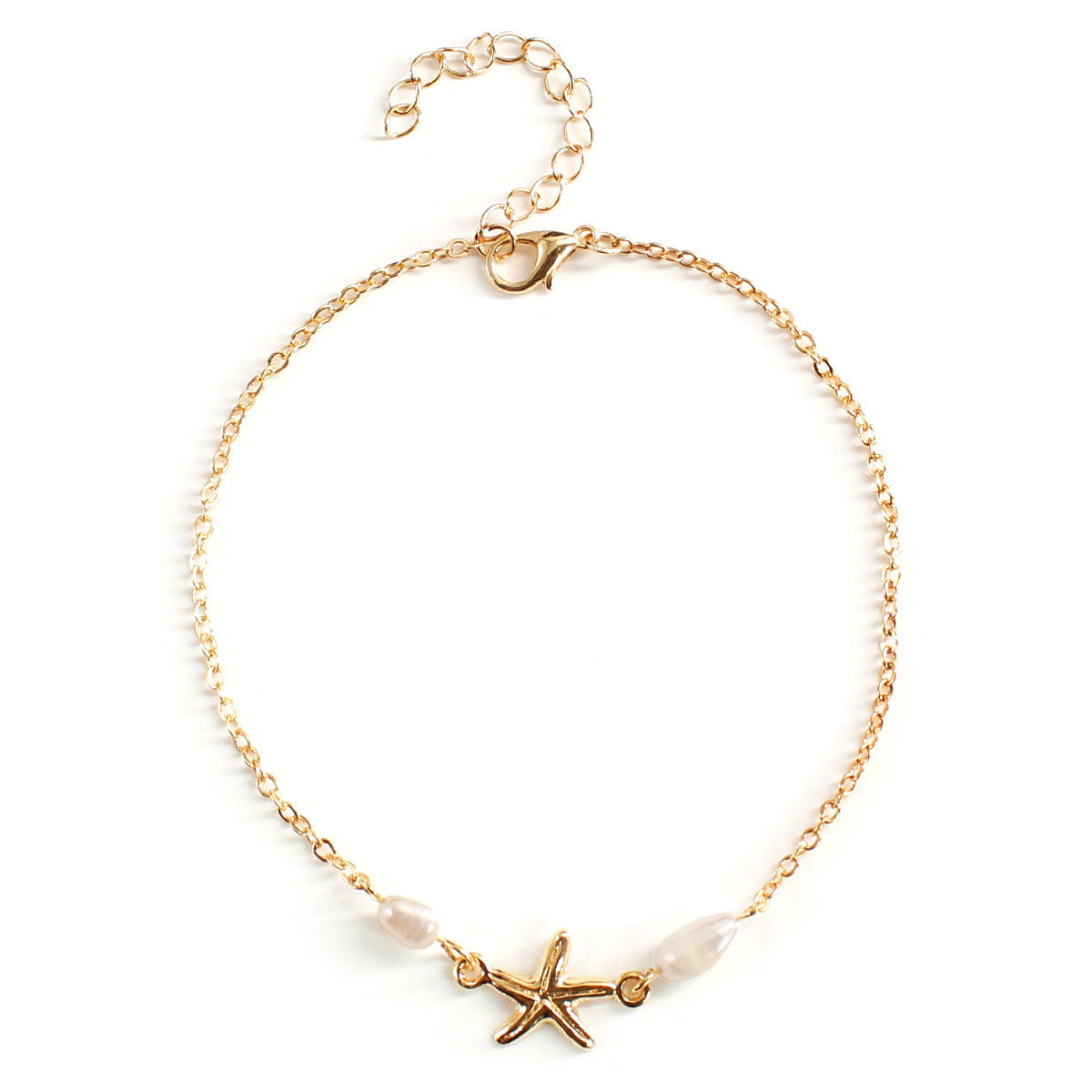 Minimalist Western Star and Starfish Anklet with Genuine Pearl Accents Handmade Tassel Anklet for Women