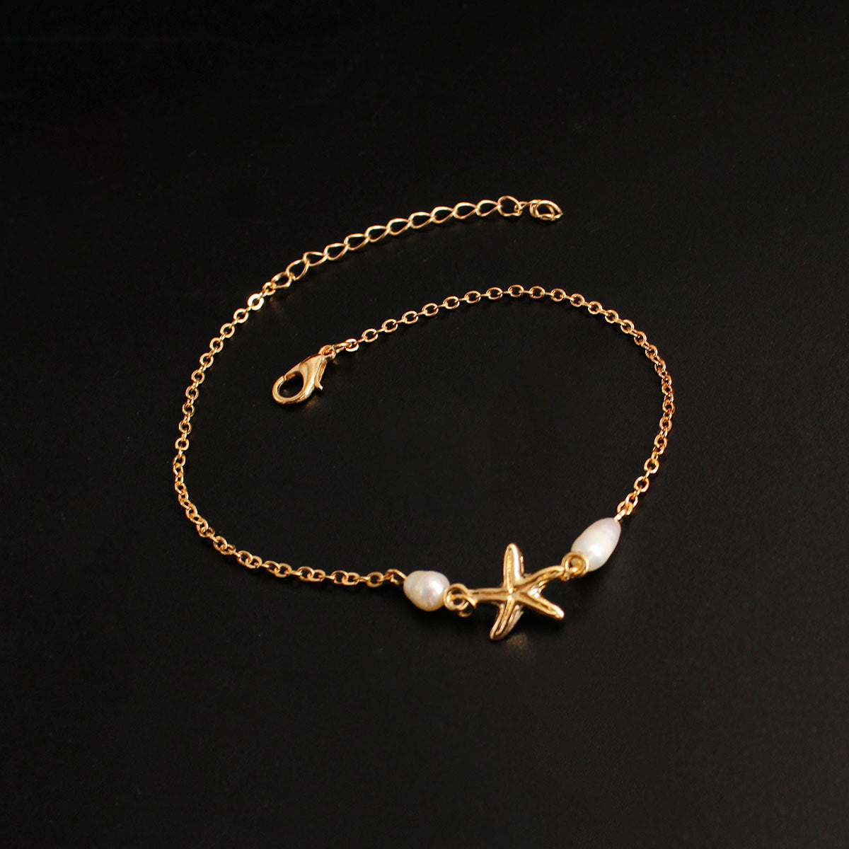 Minimalist Western Star and Starfish Anklet with Genuine Pearl Accents Handmade Tassel Anklet for Women