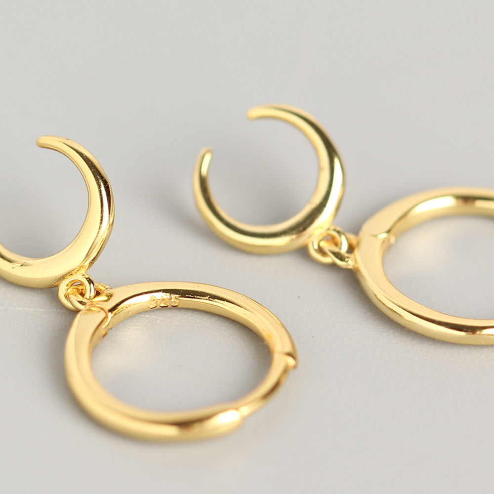 Sweet Minimalist 925 Sterling Silver Moon Geometric Polished Hoop Earrings for Women