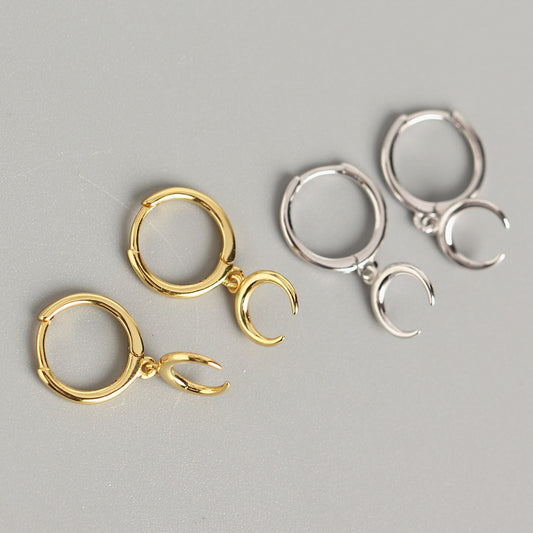 Orecchini a cerchio da donna lucidi geometrici a luna in argento sterling 925, dolci e minimalisti