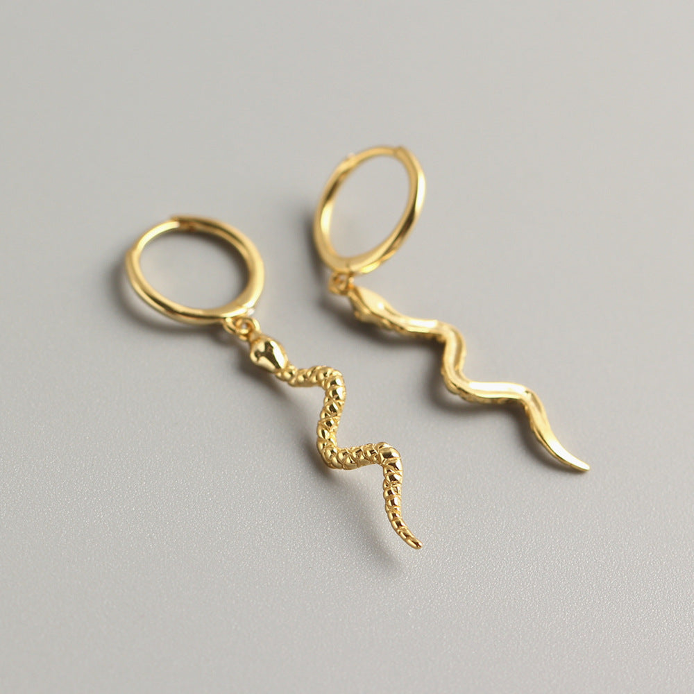 Exaggerated 925 Sterling Silver Snake Long Earrings