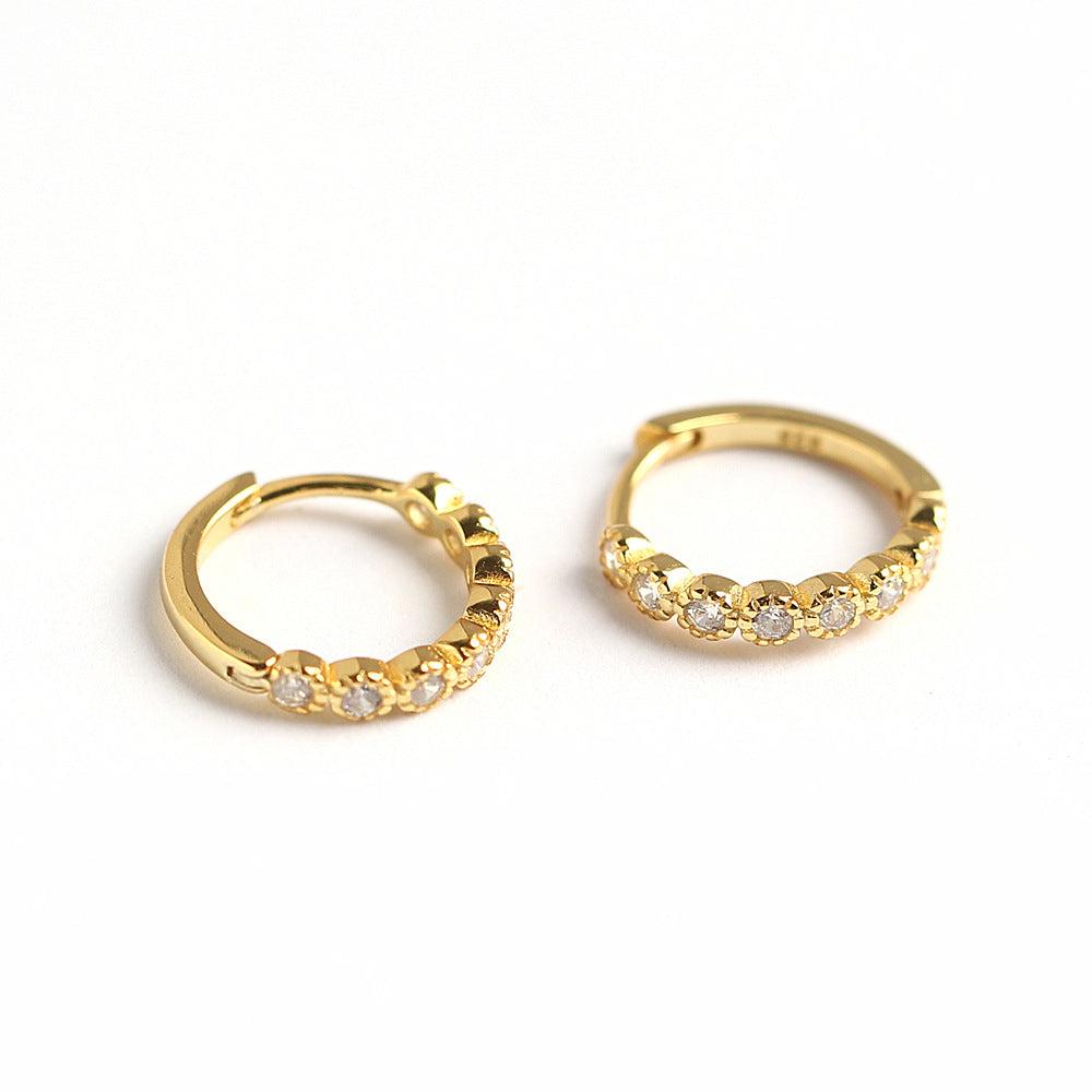 Minimalist 925 Sterling Silver Round Hoop Earrings with Rhinestone Inlay for Women