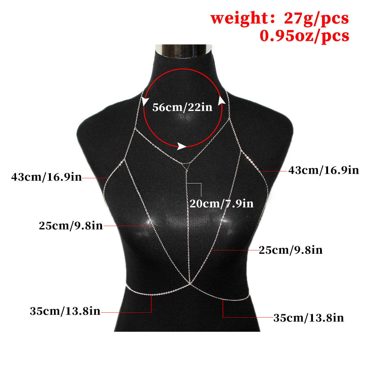 Fashion Triangle Body Chain for Women Alloy Cross Chain Plated Beach Accessory