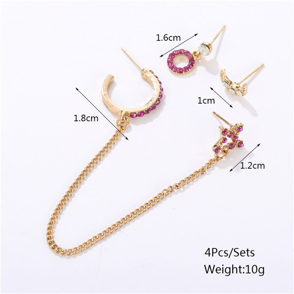 Star Moon Geometric Earrings Alloy Plated Micro Pave Irregular Chain Women's Fashion Jewelry