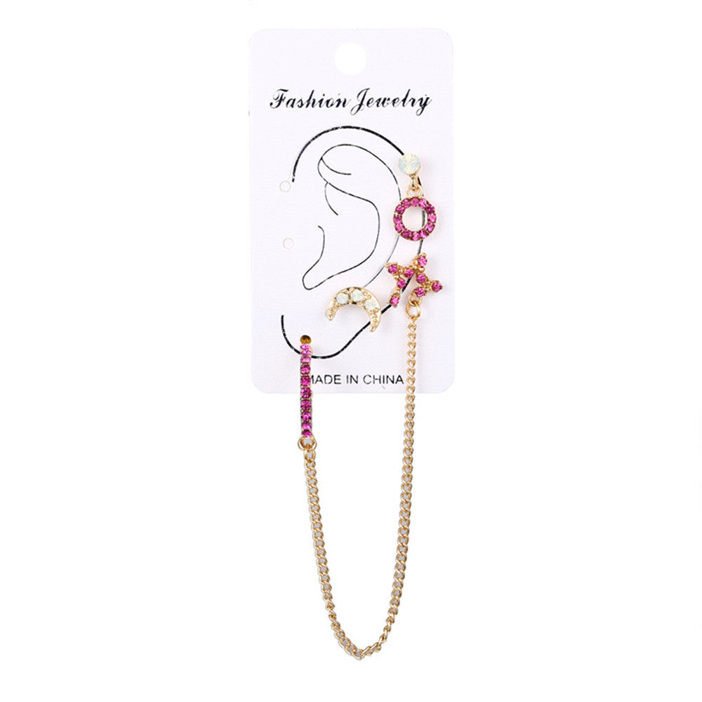 Star Moon Geometric Earrings Alloy Plated Micro Pave Irregular Chain Women's Fashion Jewelry
