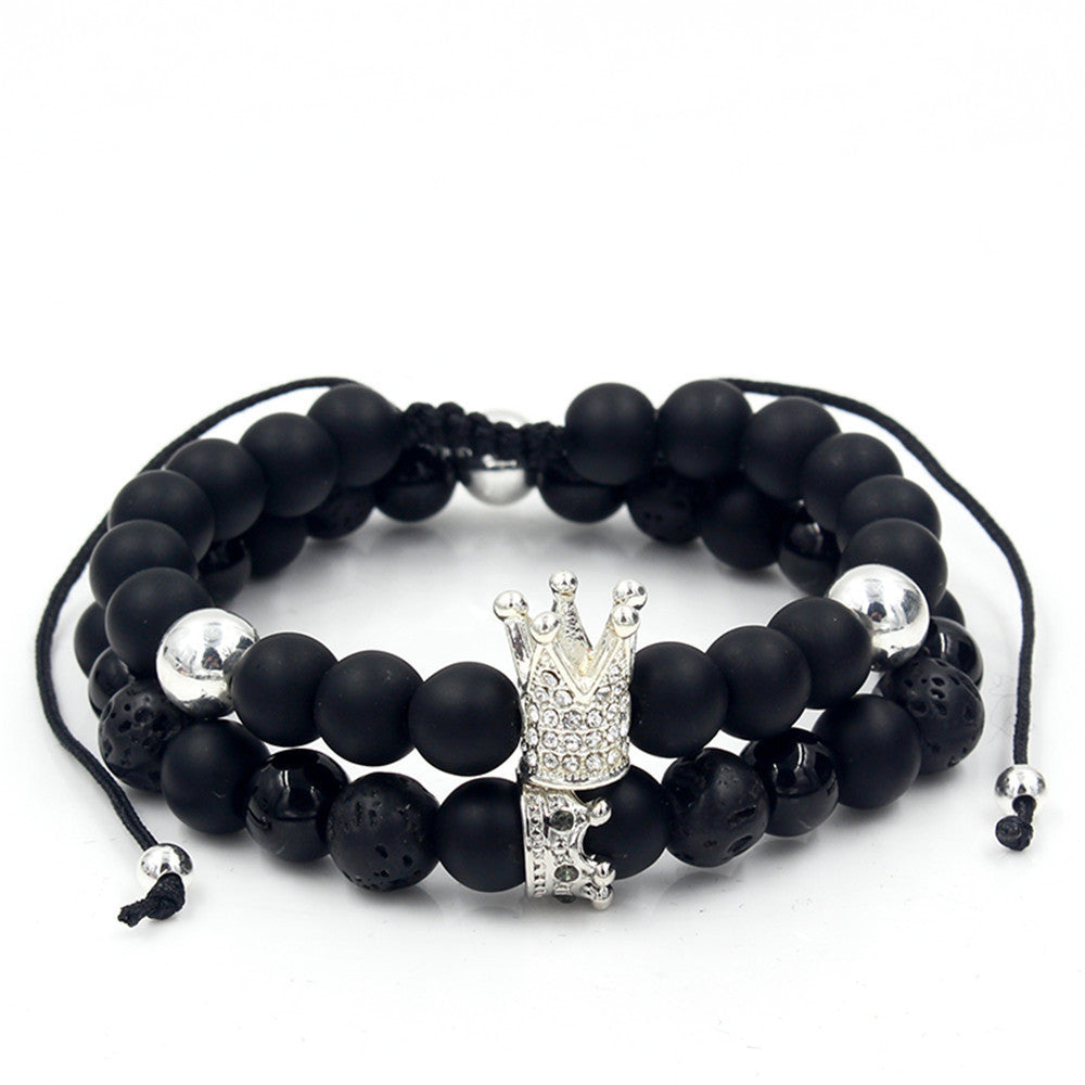 Fashion Crown Alloy Bracelet with Turquoise and Rhinestone Inlay for Unisex