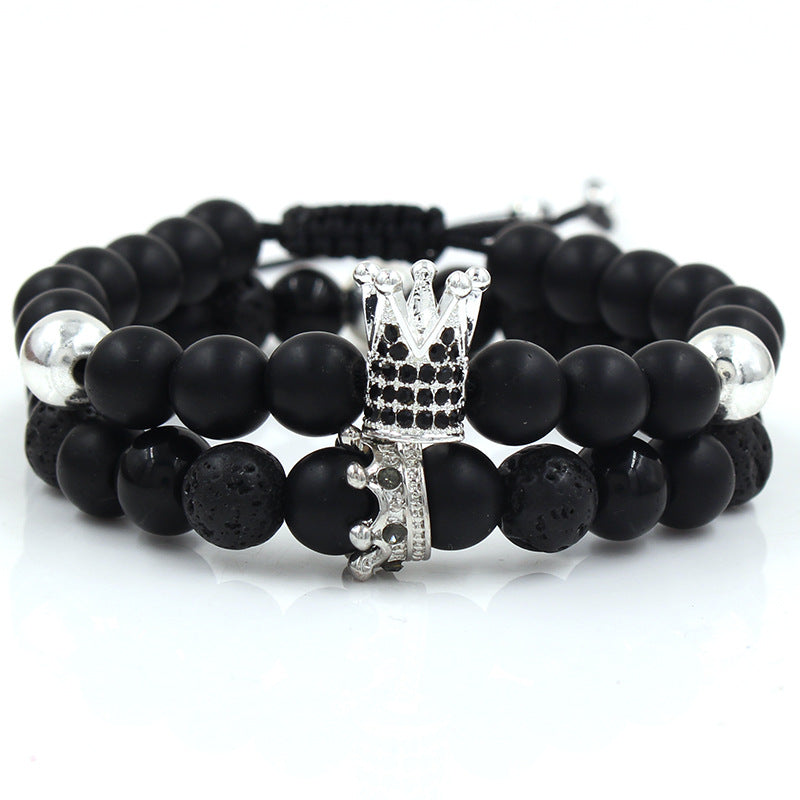 Vintage Geometric Matte Alloy Crown Bracelet Set for Unisex