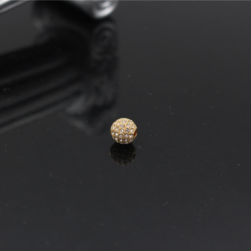 Minimalist Alloy Plated Round Bead with Micro Inlaid Black Cubic Zirconia for DIY Charm Bar