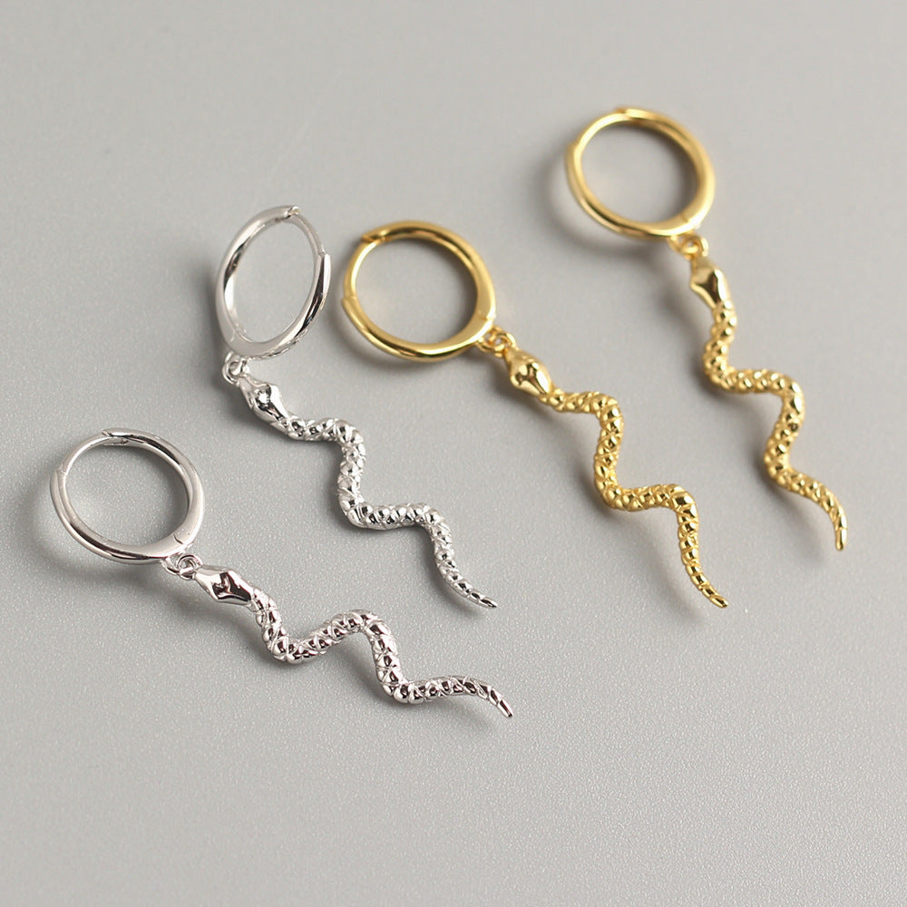 Exaggerated 925 Sterling Silver Snake Long Earrings