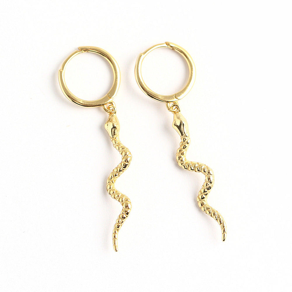 Exaggerated 925 Sterling Silver Snake Long Earrings