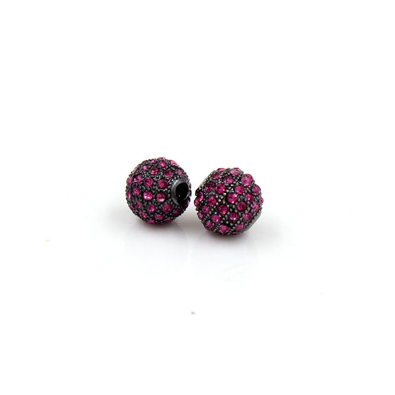 Minimalist Alloy Plated Round Bead with Micro Inlaid Black Cubic Zirconia for DIY Charm Bar