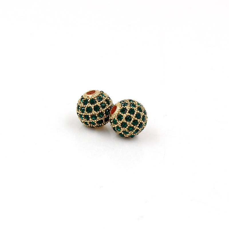 Minimalist Alloy Plated Round Bead with Micro Inlaid Black Cubic Zirconia for DIY Charm Bar