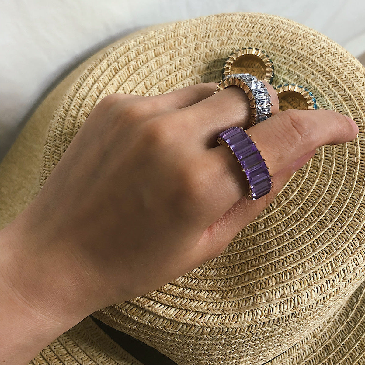 Individualistic Geometric Square Zircon Ring for Women Alloy Plated