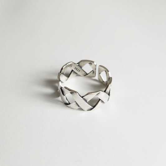 Anillo cruzado geométrico de plata de ley 925 minimalista vintage para mujer