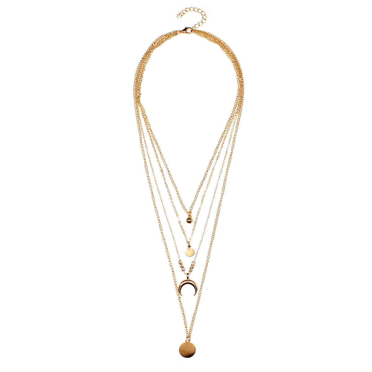Fashion Geometric Moon Pendant Necklace for Women Alloy Plated Snake Chain