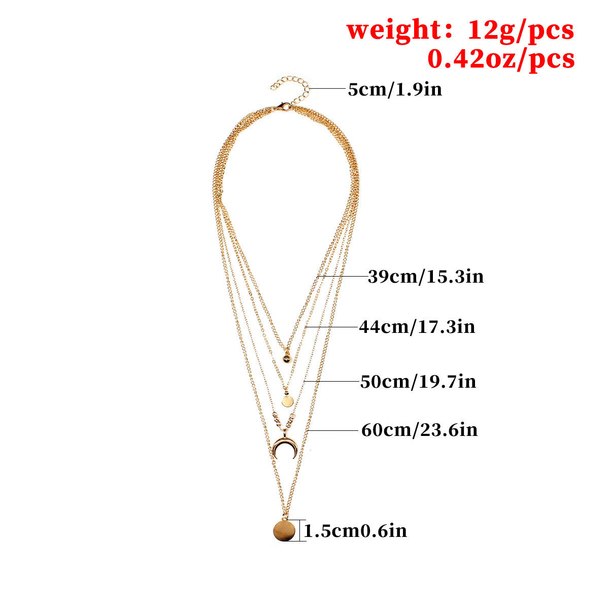 Fashion Geometric Moon Pendant Necklace for Women Alloy Plated Snake Chain