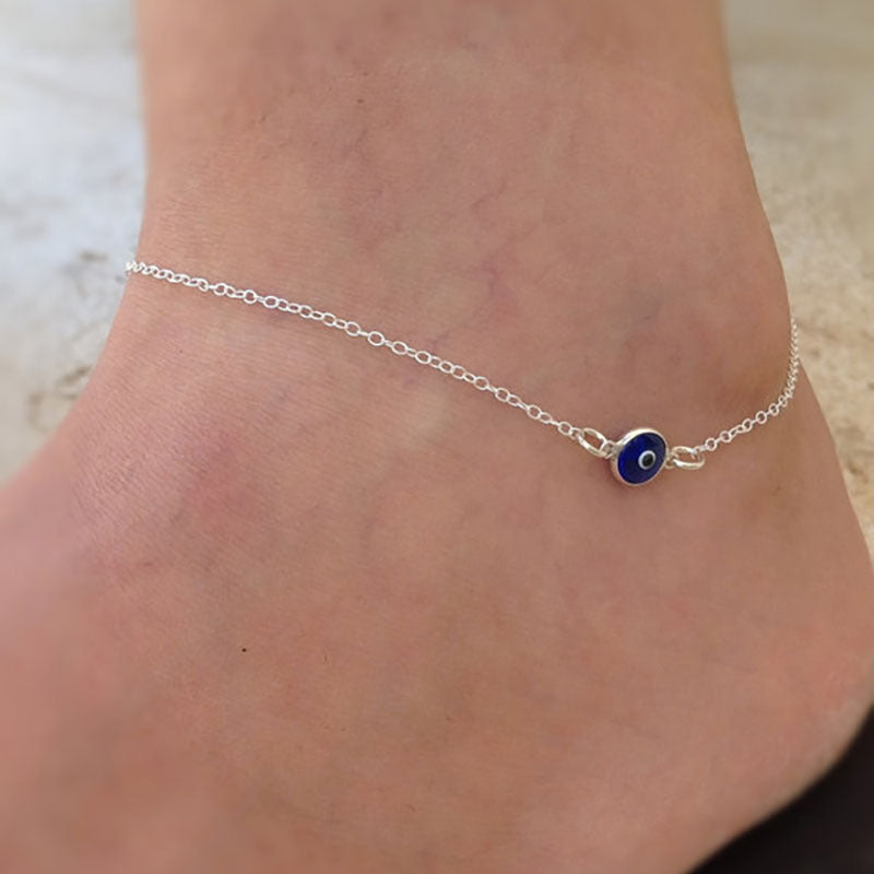 Evil Eye Anklet for Women Crystal Geometric Minimalist Western Style Foot Chain Jewelry
