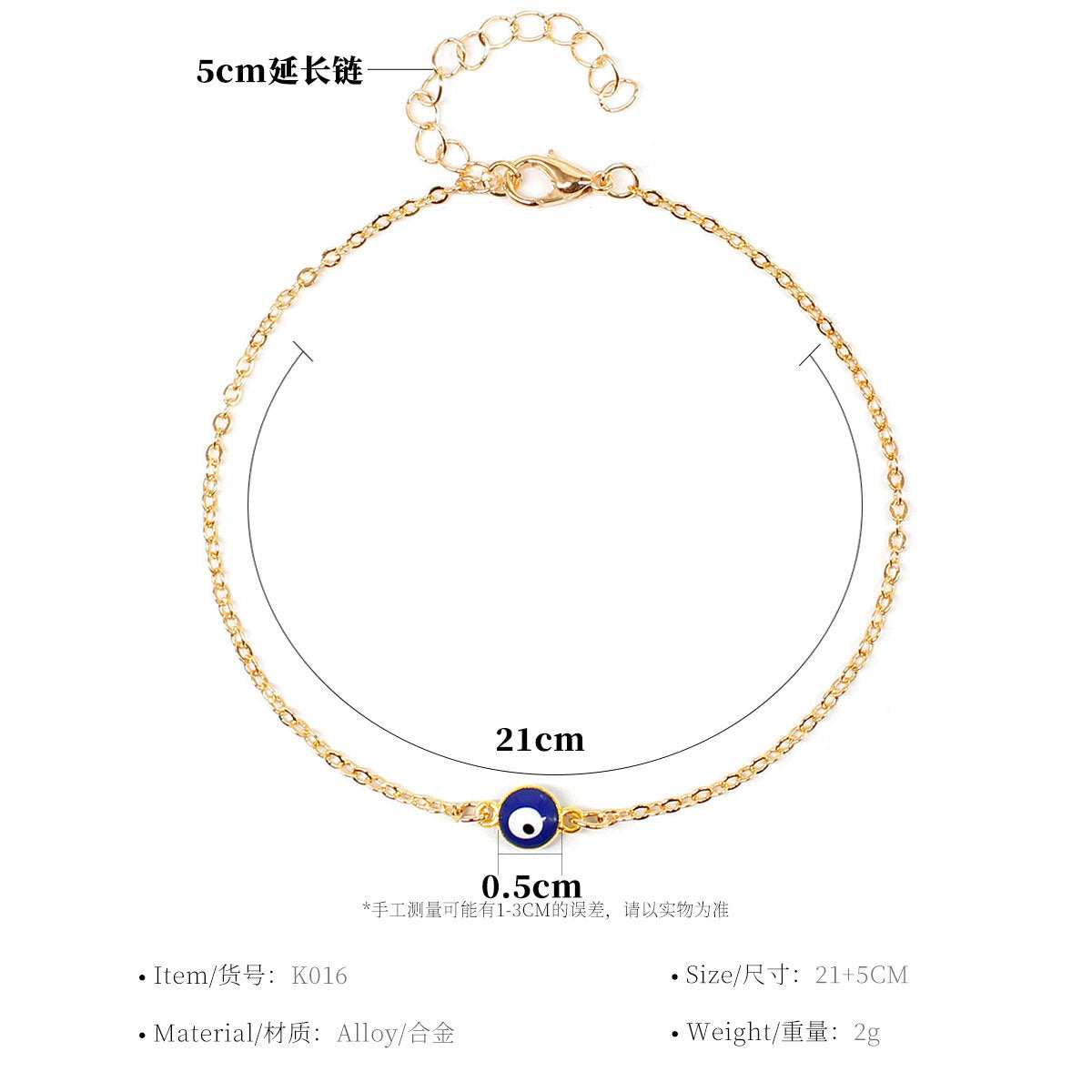 Evil Eye Anklet for Women Crystal Geometric Minimalist Western Style Foot Chain Jewelry