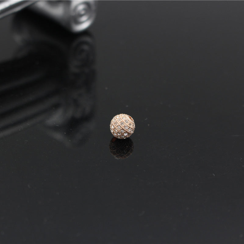 Minimalist Alloy Plated Round Bead with Micro Inlaid Black Cubic Zirconia for DIY Charm Bar