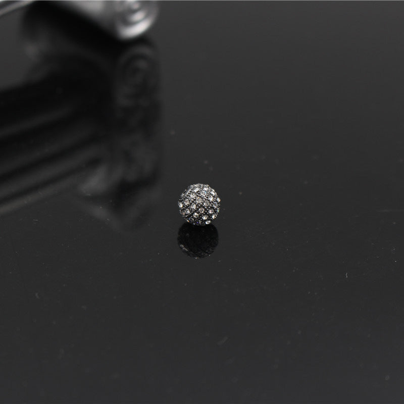 Minimalist Alloy Plated Round Bead with Micro Inlaid Black Cubic Zirconia for DIY Charm Bar