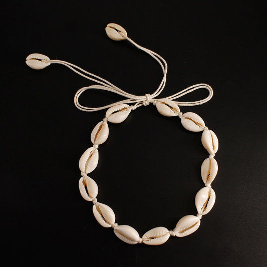 Fashion Hand-Knotted Clavicle Necklace for Women Shell Pendant on Cross Chain