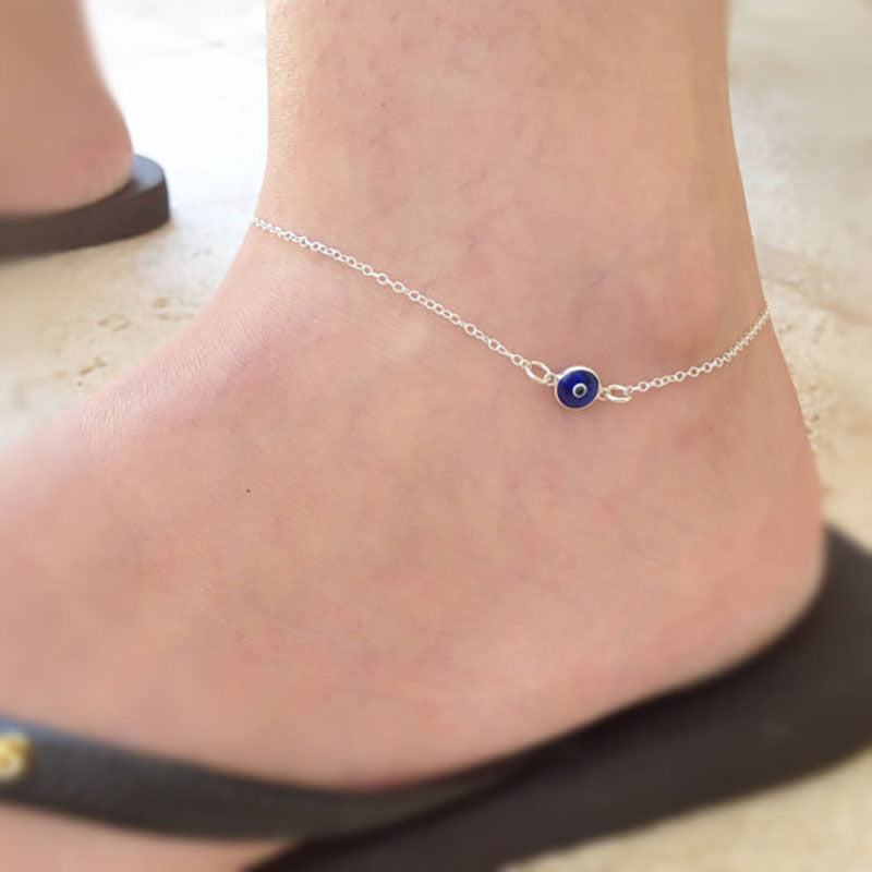 Evil Eye Anklet for Women Crystal Geometric Minimalist Western Style Foot Chain Jewelry