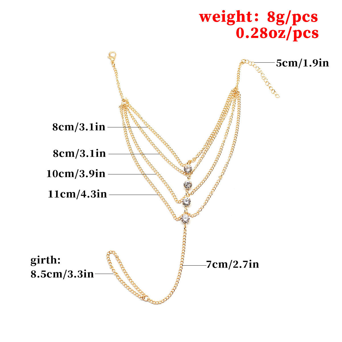 Rhinestone Decorated Layered Anklet for Women Geometric Western Style Spring Jewelry