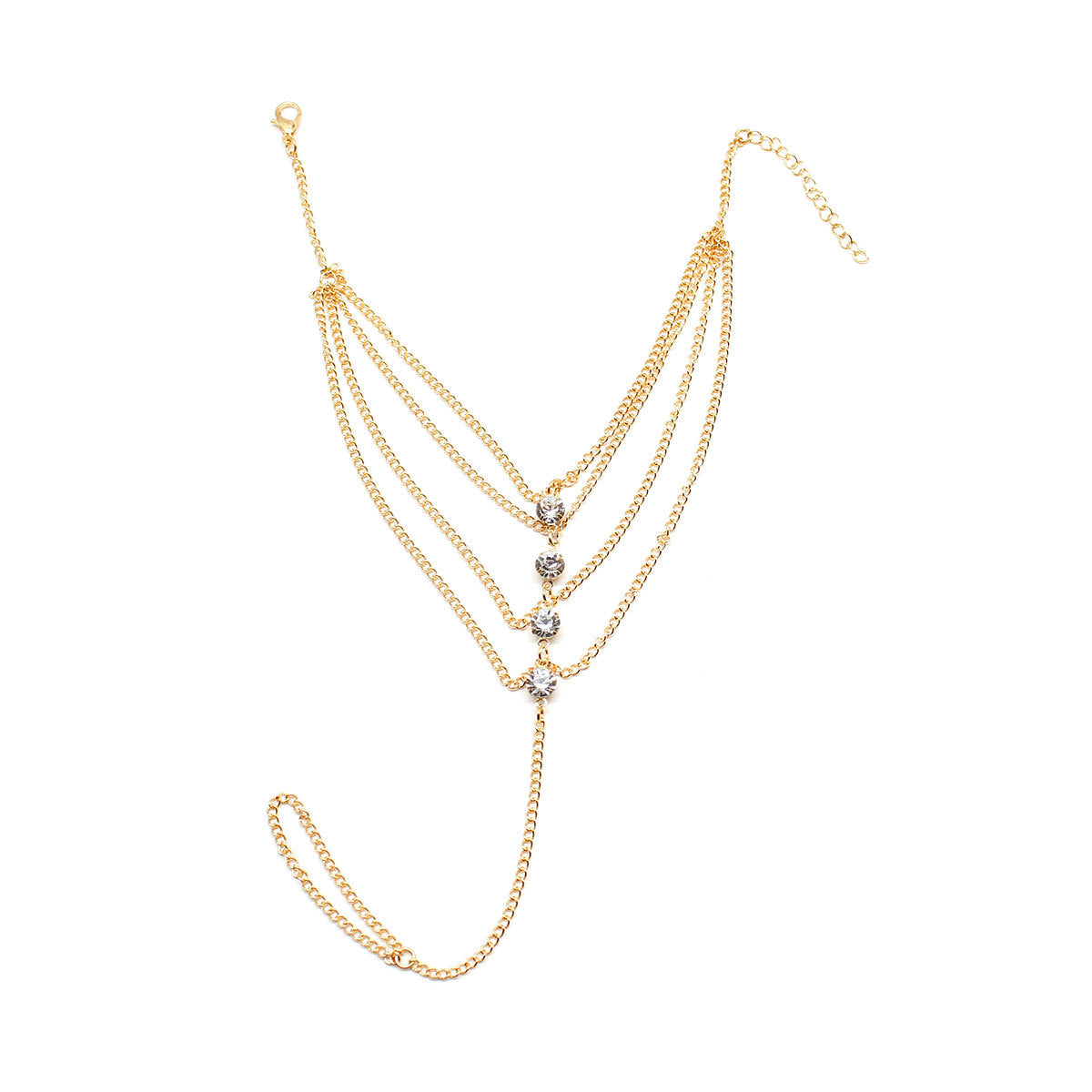 Rhinestone Decorated Layered Anklet for Women Geometric Western Style Spring Jewelry