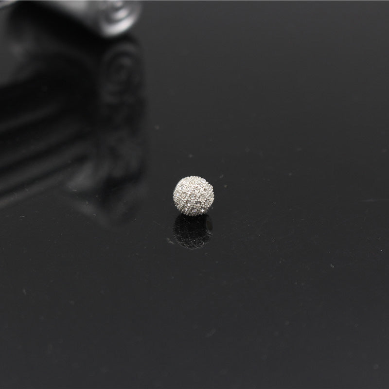 Minimalist Alloy Plated Round Bead with Micro Inlaid Black Cubic Zirconia for DIY Charm Bar
