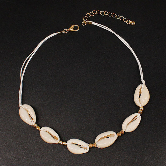 Collana Minimalista con Perline a Conchiglia da Donna, Collana a Catena a Croce per Clavicole
