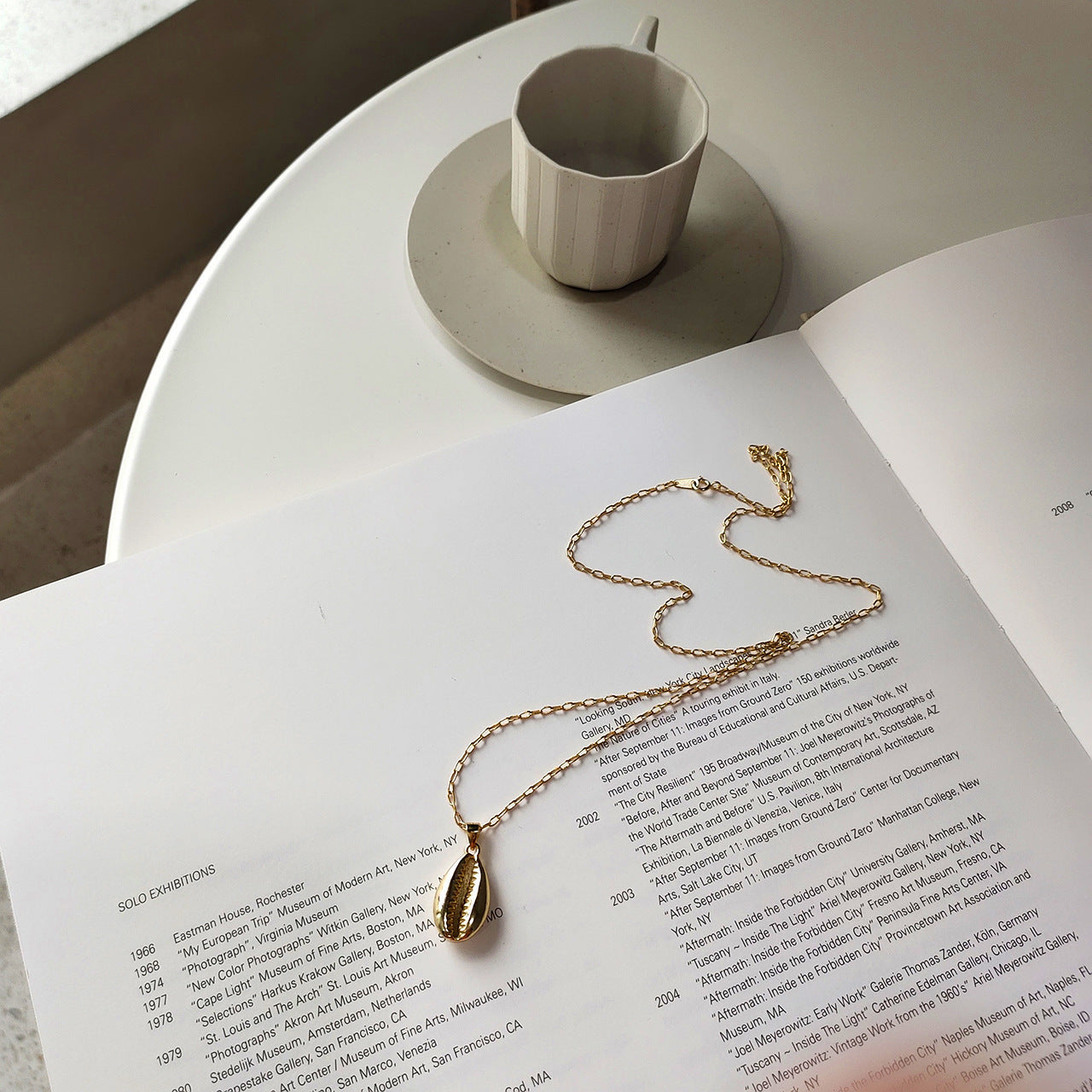 Minimalist 925 Sterling Silver Gold Plated Geometric Shell Pendant Ball Chain Necklace