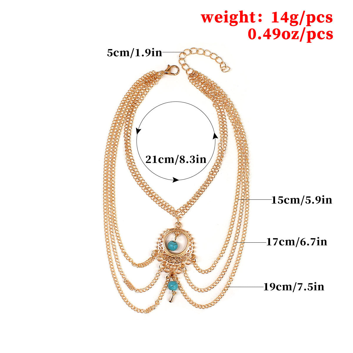 Vintage Ethnic Geometric Turquoise Drop Anklet for Women Alloy Foot Chain Jewelry