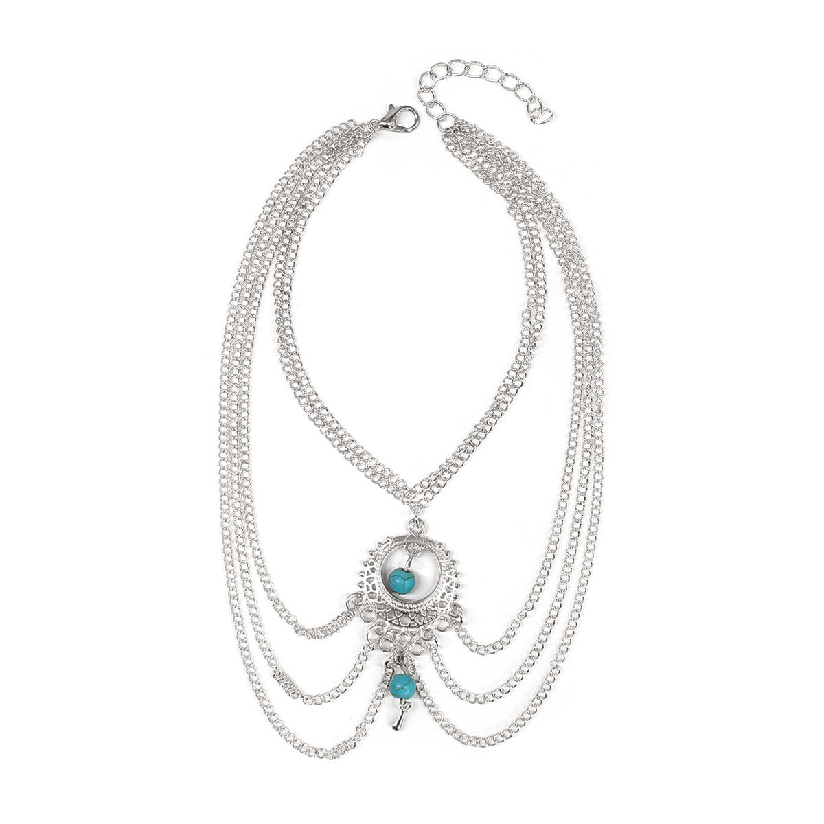 Vintage Ethnic Geometric Turquoise Drop Anklet for Women Alloy Foot Chain Jewelry