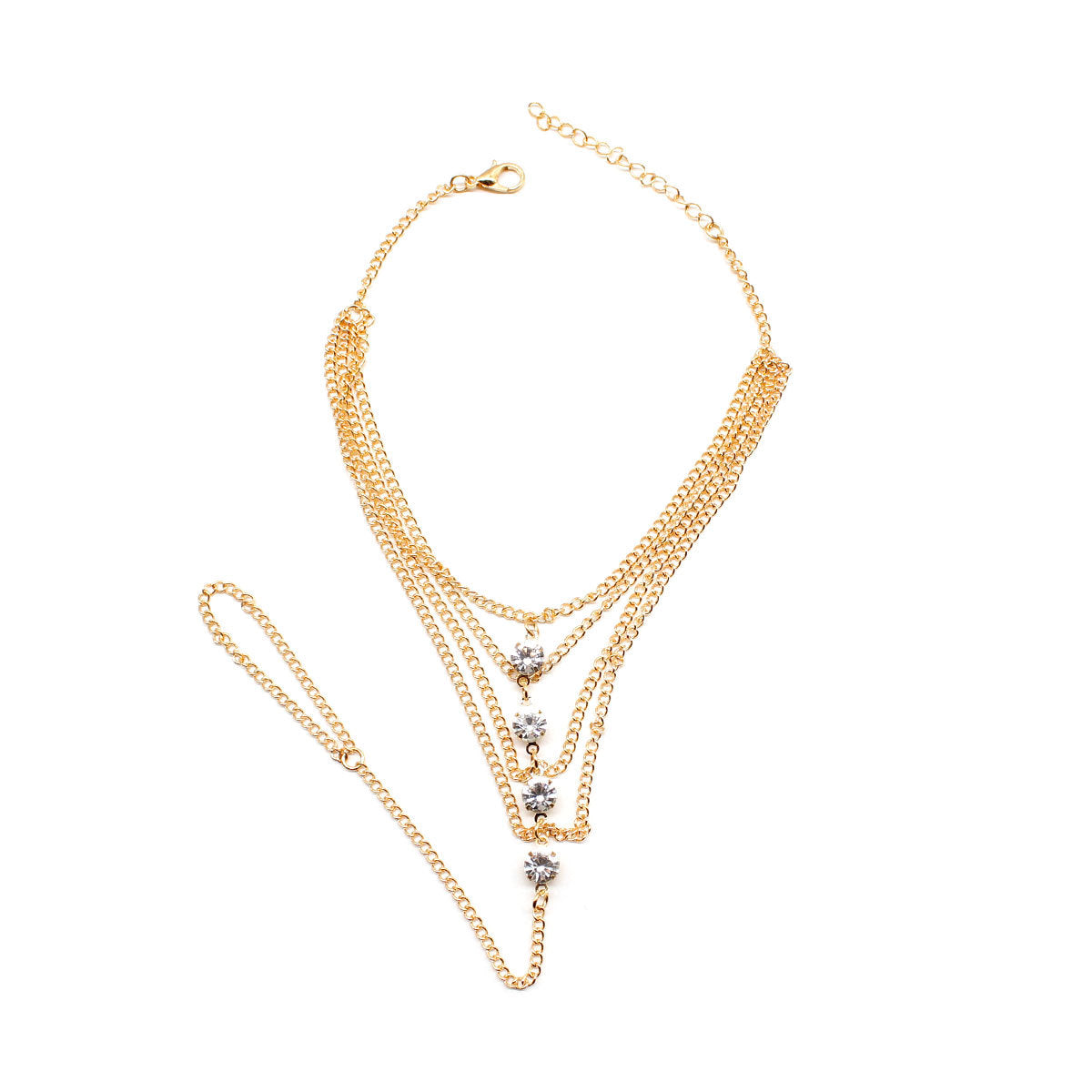 Rhinestone Decorated Layered Anklet for Women Geometric Western Style Spring Jewelry