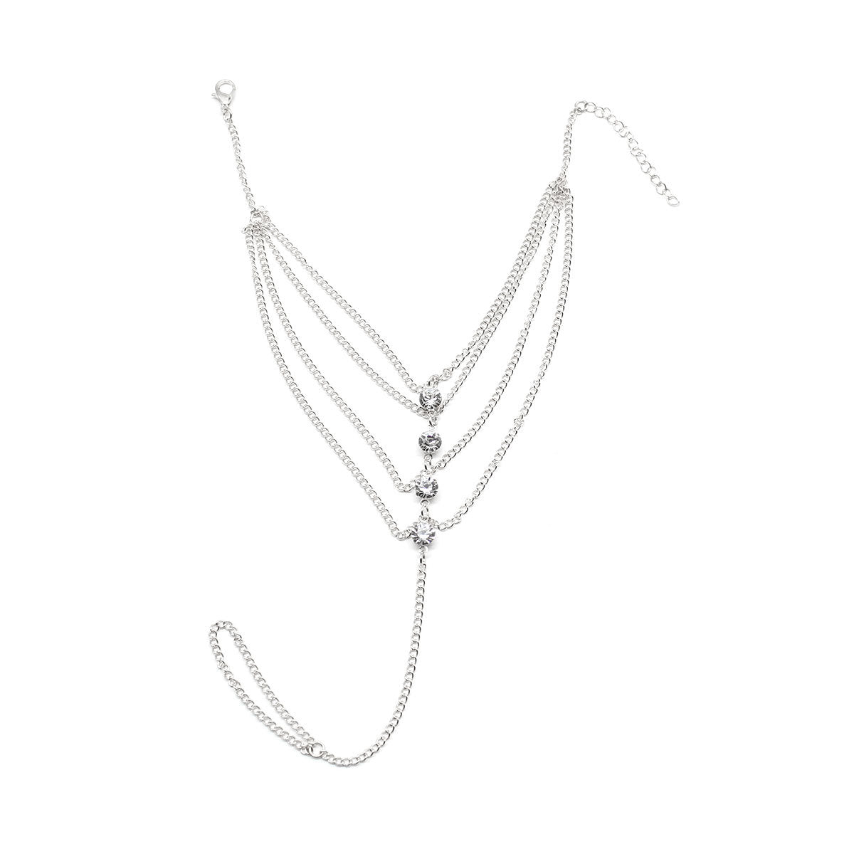 Rhinestone Decorated Layered Anklet for Women Geometric Western Style Spring Jewelry