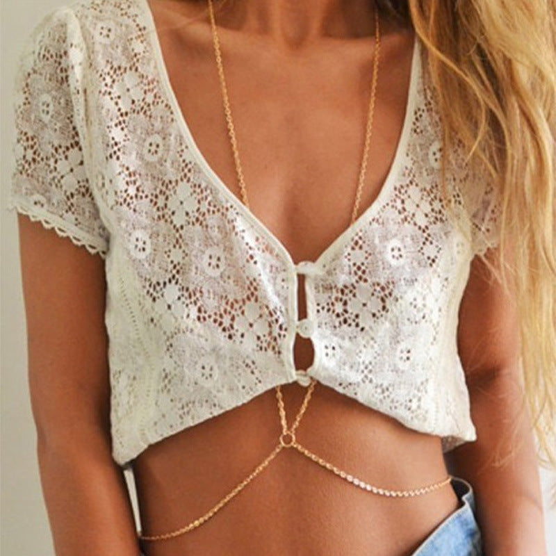 Minimalist Geometric Alloy Body Chain Necklace for Women