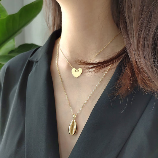 Minimalist 925 Sterling Silver Gold Plated Geometric Shell Pendant Ball Chain Necklace
