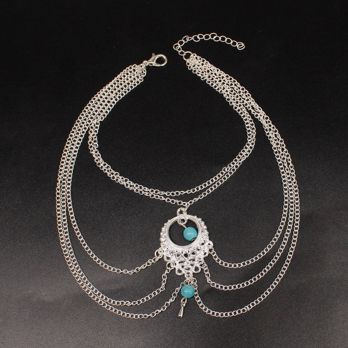 Vintage Ethnic Geometric Turquoise Drop Anklet for Women Alloy Foot Chain Jewelry