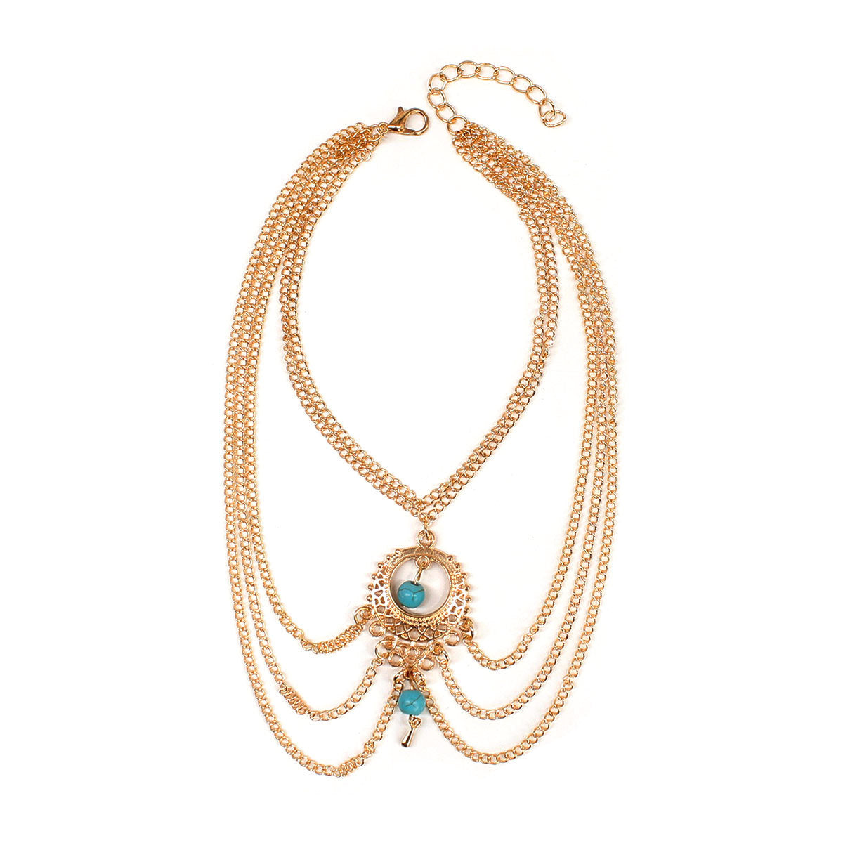 Vintage Ethnic Geometric Turquoise Drop Anklet for Women Alloy Foot Chain Jewelry