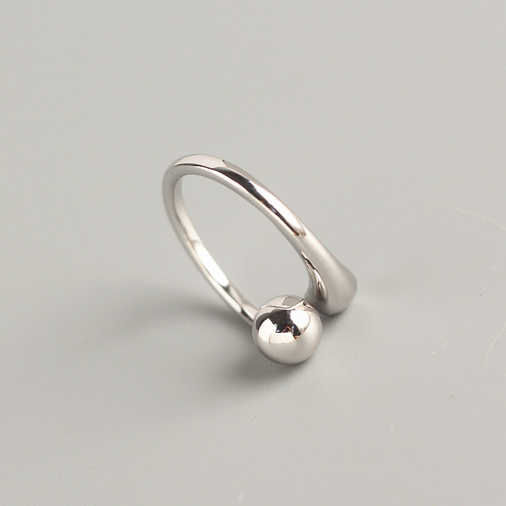 Minimalist 925 Sterling Silver Teardrop Round Bead Ring for Women