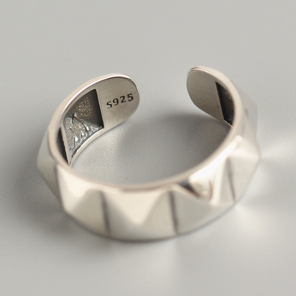 Punk Minimalist 925 Sterling Silver Geometric Round Stud Open Ring