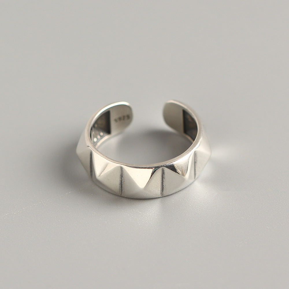 Punk Minimalist 925 Sterling Silver Geometric Round Stud Open Ring