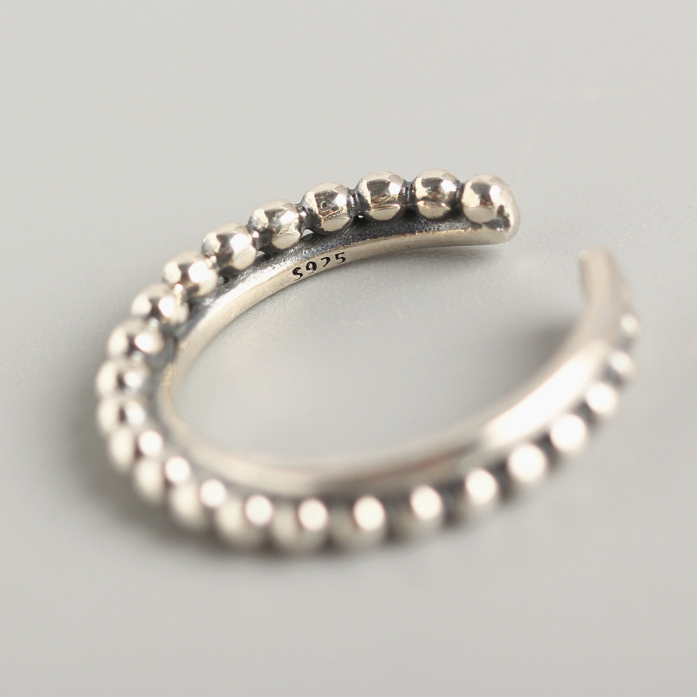 Anello da donna vintage in argento sterling 925 con perline a croce geometrica rotonda