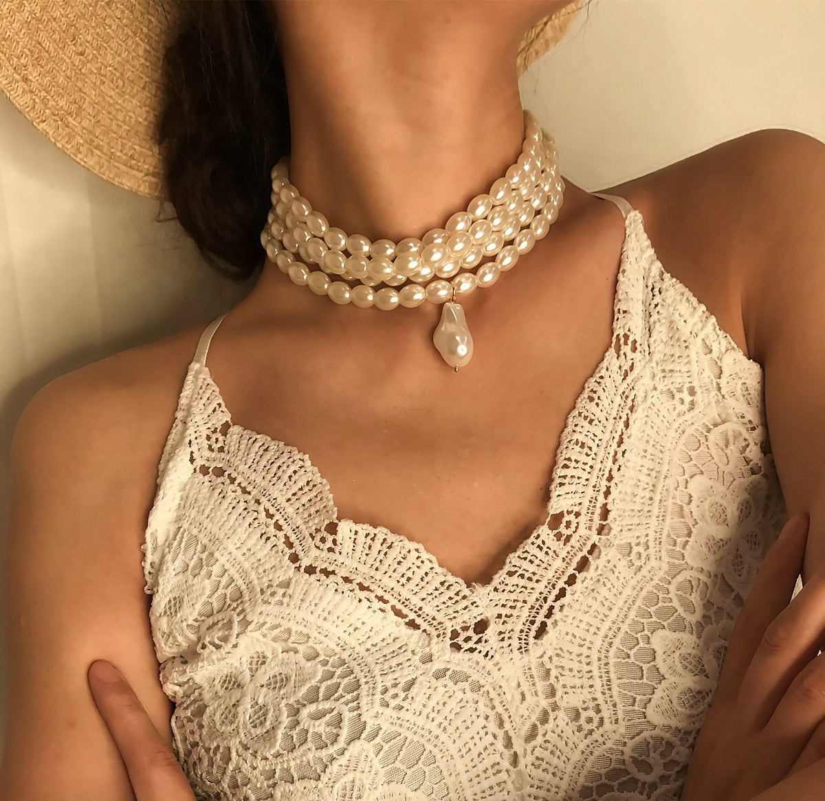 Minimalist Sweet Geometric Pearl Beaded Multi-layer Necklace for Women