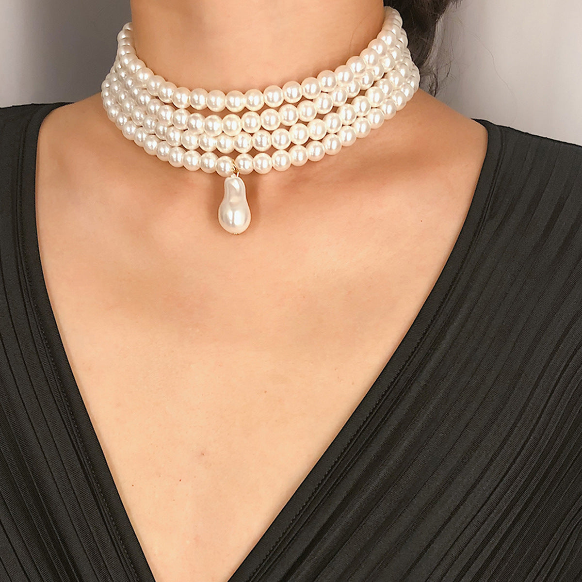 Minimalist Sweet Geometric Pearl Beaded Multi-layer Necklace for Women