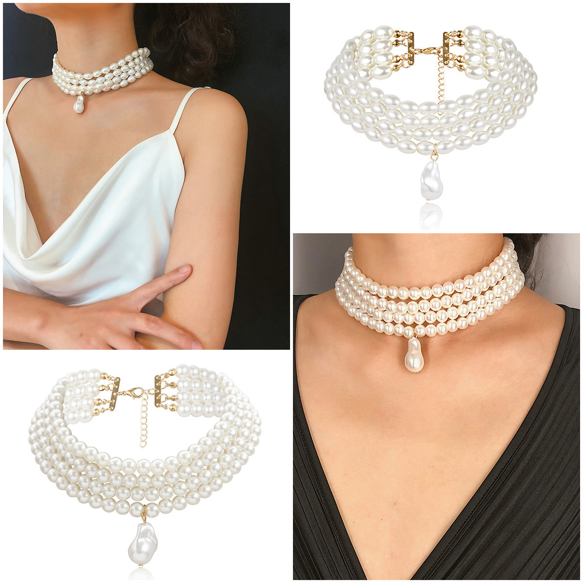 Minimalist Vintage Retro Geometric Round Pearl Pendant Necklace for Women Ball Chain