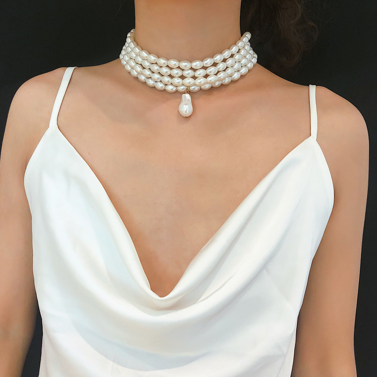 Minimalist Vintage Retro Geometric Round Pearl Pendant Necklace for Women Ball Chain